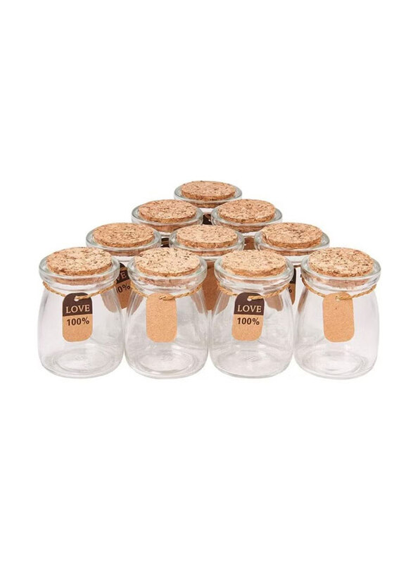 

Vsell24 10-Piece Glass Pudding Jars Containers with Cork Lids & Tags for Wedding Favor, Baby Shower, Party Favor & Gift Jars for Candy, Clear/Beige