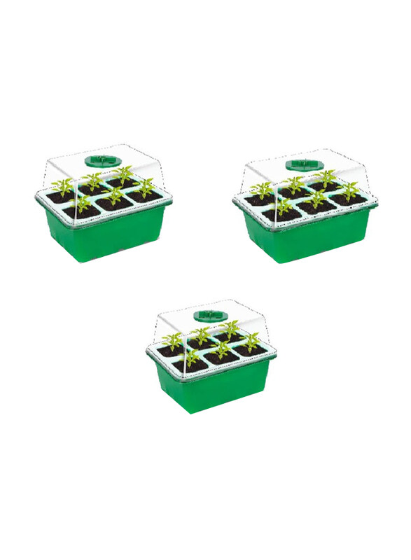 

Vsell24 Complete Seed Germination Kit with LED-Lit Humidity Dome, Tray with Drainage, 6-Cell Plant Starter Tray, 3 Pieces, Green