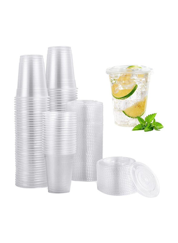 

Generic 10oz 50-Piece Disposable Drinking Plastic Cups With Flat Lid, Clear