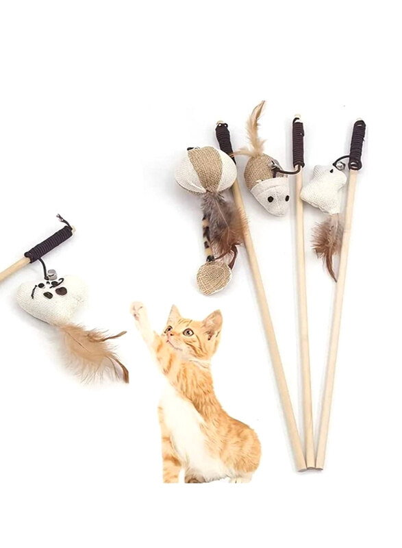 

Vsell24 Interactive Cat Teaser Wand Set with Feather, 4 Pieces, Multicolour