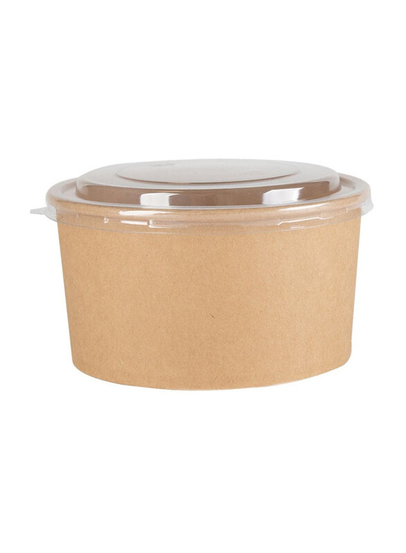 

Generic 1300ml 150-Piece Brown Kraft Paper PE Coated Water & Oil Resistant Salad Bowl with Lid, Brown