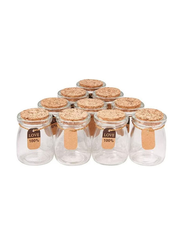 

Vsell24 Glass Pudding Jars Glass Containers with Cork Lids & Tags for Wedding Favor, Baby Shower, Party Favor & Gift Jars for Candy, Clear/Beige