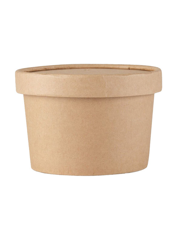 

Generic 12oz 50-Piece Brown Kraft Paper PE Coated Water & Oil Resistant Salad Bowl with Lid, Brown