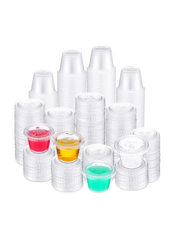 

Vsell24 1oz 500-Piece Plastic Disposable Jello Shot Container Cup Set with Lid, Clear