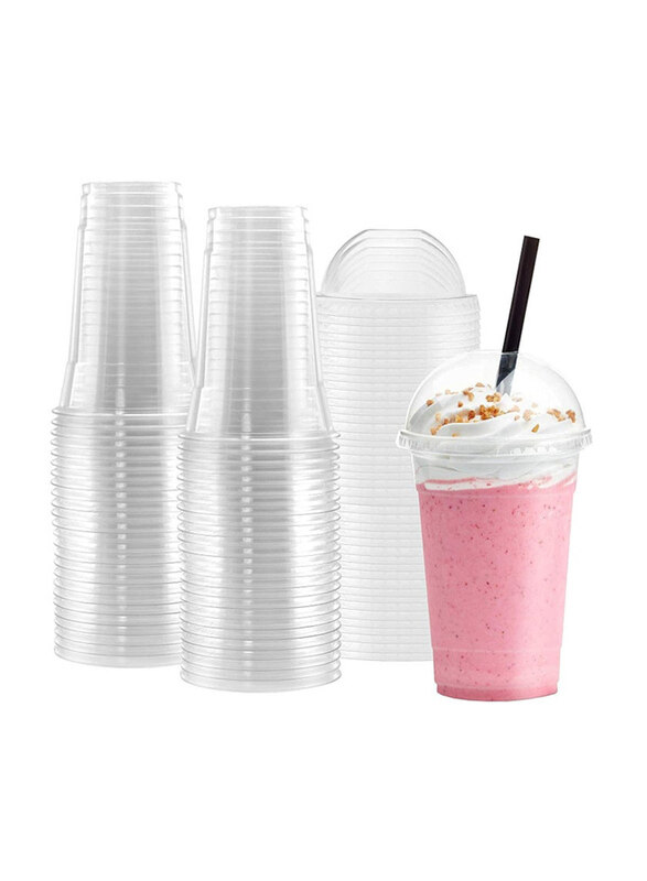 

Vsell24 22oz 100-Piece Plastic Disposable Cups with Dome Lid, Clear