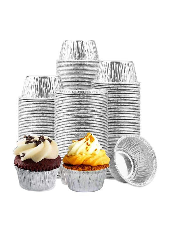 

Vsell24 100-Piece 4oz Aluminum Foil Disposable Cupcake Muffin Baking Cups, Silver