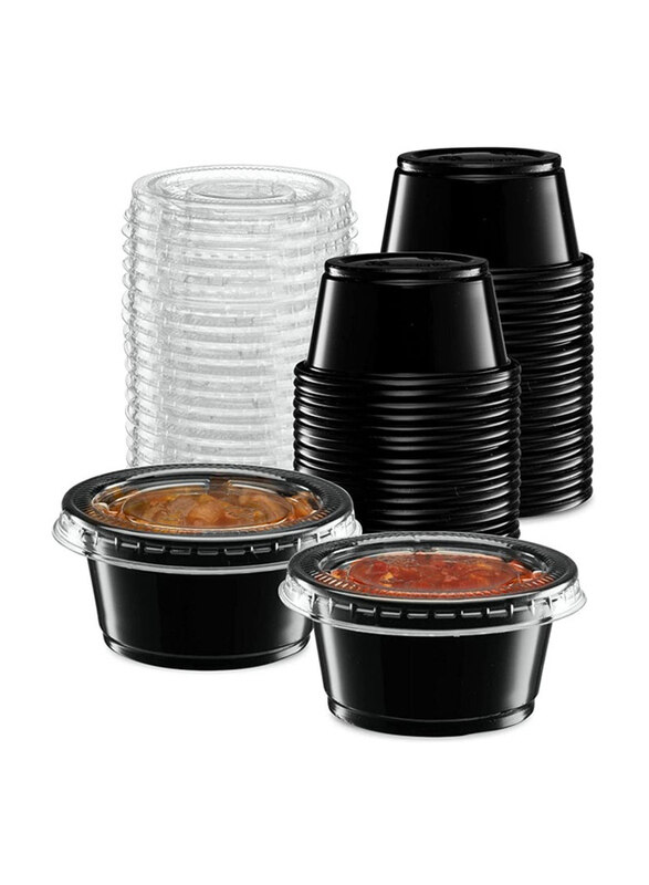 

Vsell24 1oz 100-Piece Plastic Disposable Jello Shot Cup Set with Lid, Black