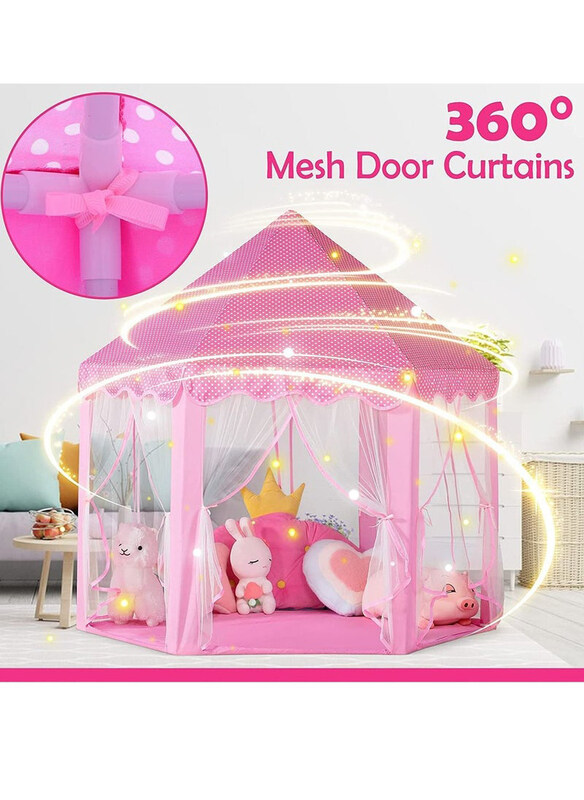 

Vsell24 Hexagonal Princess Castle Indoor and Outdoor Kids Play Tent, Ages 3+, Pink