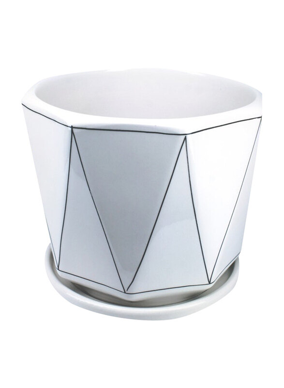 

Vsell24 Ceramic Scribing Succulent Planter with Drainage Hole & Tray, White