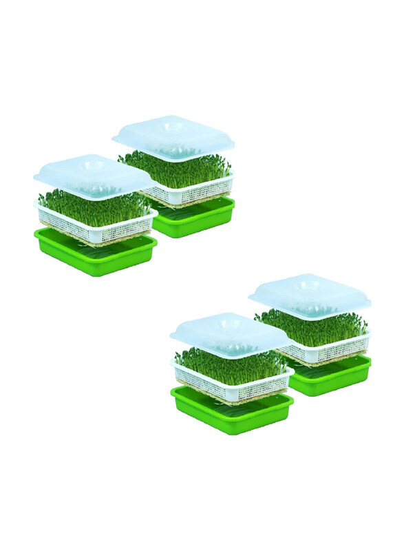 

Vsell24 BPA-Free Seed Sprouter Tray Soil-Free Germination Kit with Lid, 4 Pieces, Green/White