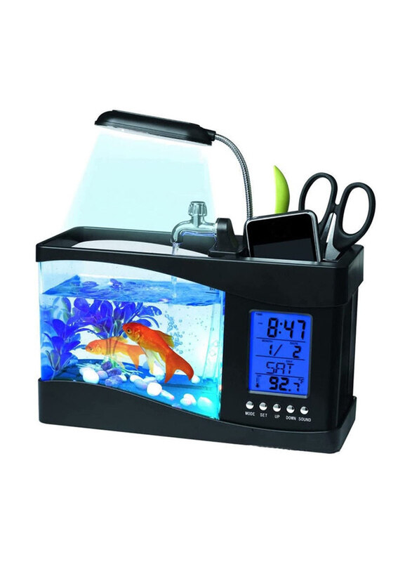 

As Seen On Tv Mini USB LCD Desktop Lamp Aquarium Fish Tank with LED Calendar and Clock, Black