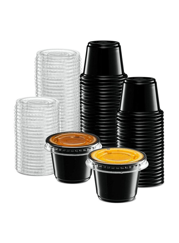 

Vsell24 1oz 100-Piece Plastic Disposable Jello Shot Cup Set with Lid, Black