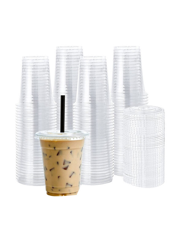 

Vsell24 18oz 200-Piece Plastic Disposable Cups with Dome Lid, Clear