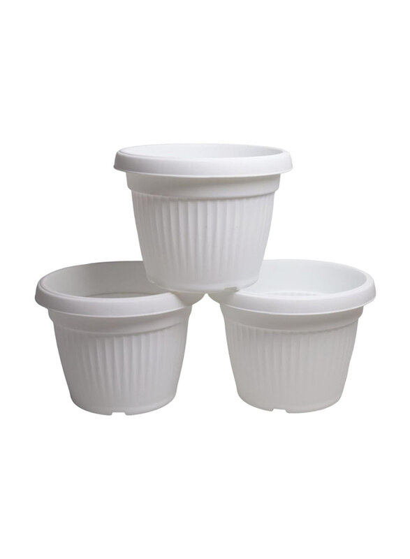 

Vsell24 3-Piece Indoor & Outdoor Plastic Round Flower Pot with Drainage Holes & Saucer for Gardens, White