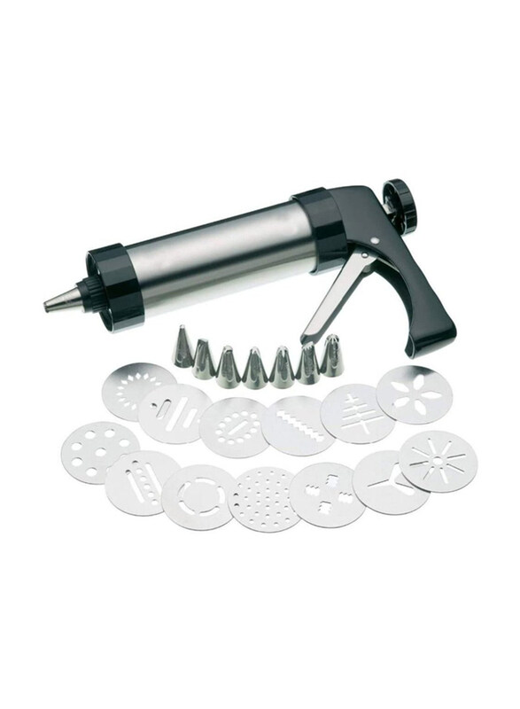 

As Seen On Tv Stainless Steel Icing Decoration Cookie Press with Stainless Steel Disks for Cake Decoration, Black/Silver