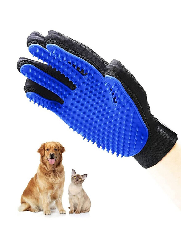 

As Seen On Tv Silicon Pet Hair Grooming Enhanced Five Finger Design Pets Glove, Blue