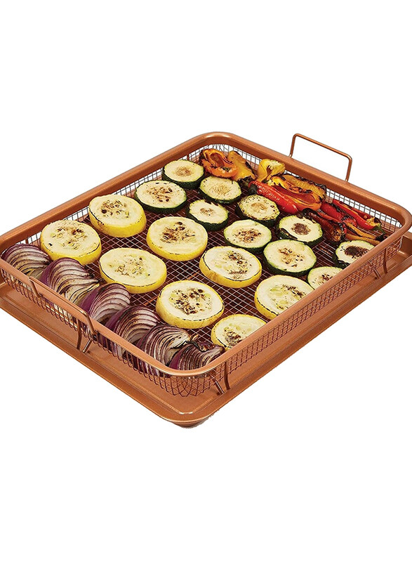 

As Seen On Tv 2-Piece Copper Non-Stick Crisper Baking Tray with Grill, Brown