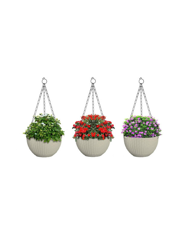 

Vsell24 3-Piece Round Hanging Flower Pot Set with Drainage Holes Indoor/Outdoor Balcony Garden Pots, White