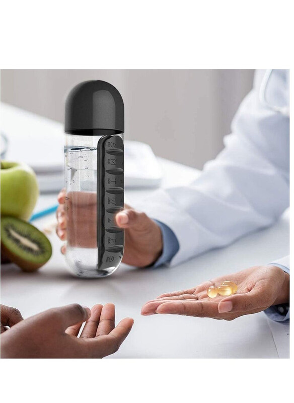 

Generic Daily Pill Box Organizer with Water Bottle, Black