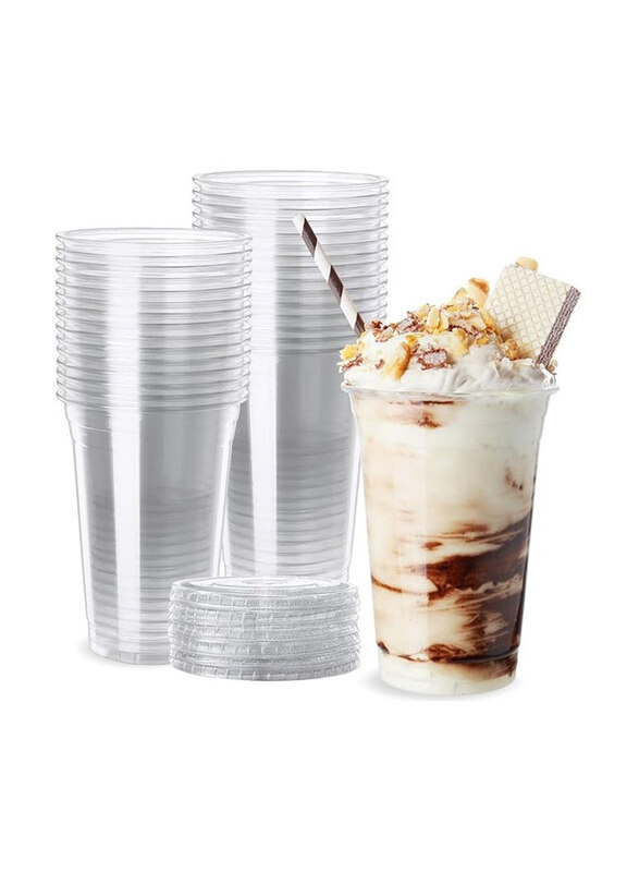 

Vsell24 12oz 250-Piece Plastic Disposable Juice Cup Set with Flat Lid, Clear