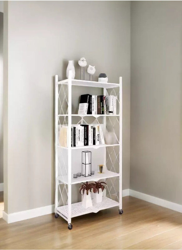 

Vsell24 5-Tier Foldable Storage Shelf with Lockable Wheels, White