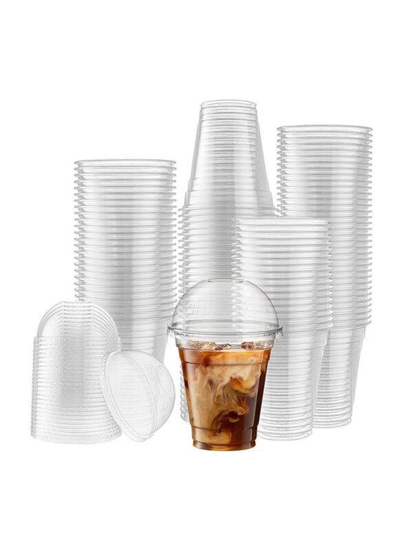 

Vsell24 14oz 250-Piece Plastic Disposable Cup Set with Dome Lid, Clear