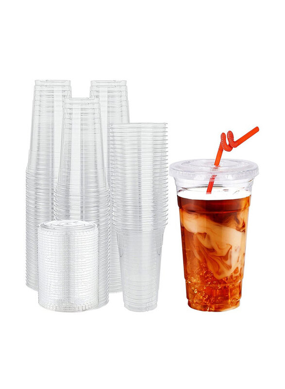 

Generic 24oz 100-Piece Disposable Plastic Cups With Flat Lid, Clear
