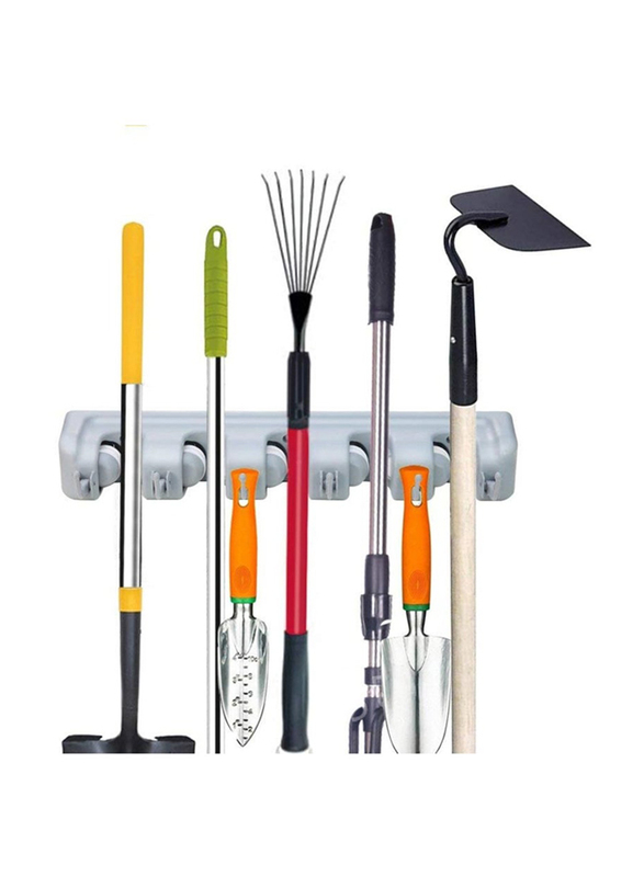 

Vsell24 Mop Broom Holder & Garden Tools Wall Mounted Commercial Organizer Saving Space Storage Rack, Grey