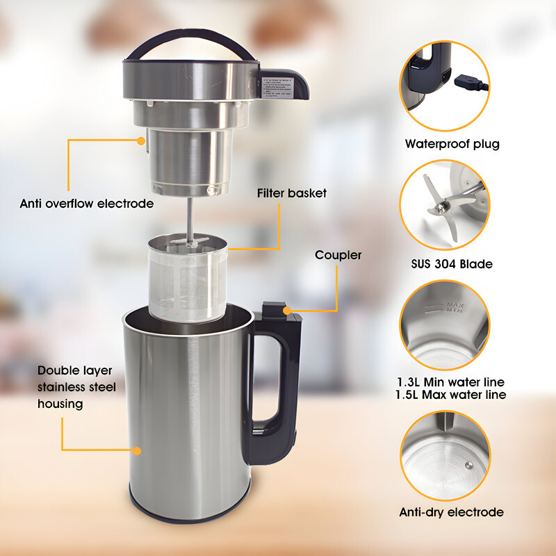 Essentials 360 Almond Milk Maker Machine - Stainless Steel Plant Milk Maker for Almond Milk, Soy Milk, Oat Milk, Cashew Milk, Coconut Milk