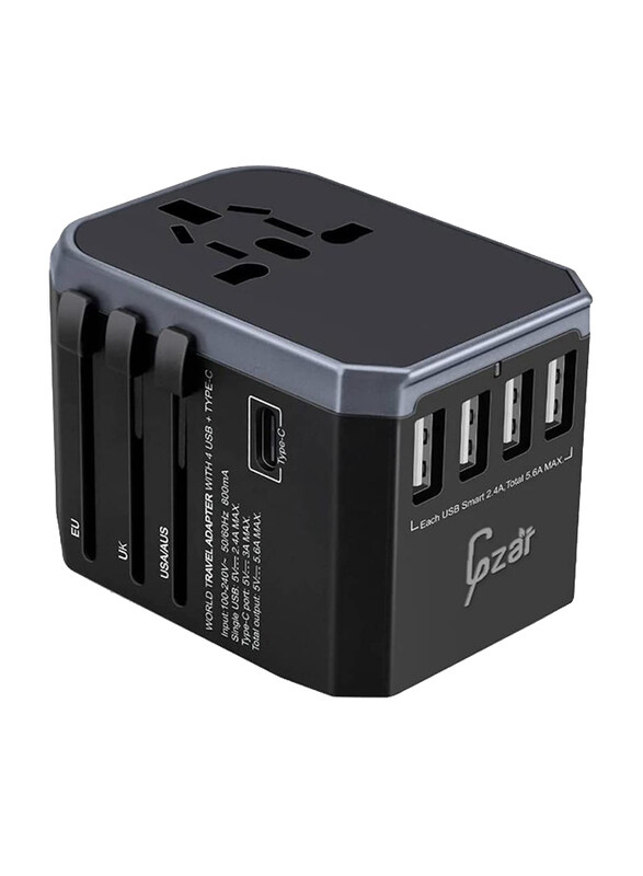 

Gzar All-in-One Ultra-Fast Charger & Power Supply International Universal Travel Adapter Power Plug, Black