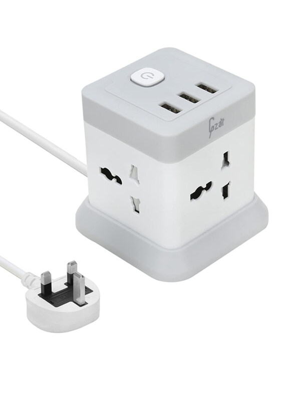 

Gzar Cube Power Strip Tower Charger with 4 Outlet Plug Sockets & 3 USB Ports, Grey