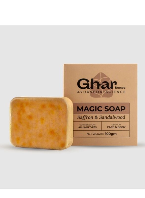 

100% Natural Ghar soaps Magic Soap Sandalwood & Saffron Bar Soap. Brightening Soap for Dark Spot & Natural Glowing Skin Moisturizing for Face & Body Acne Scars, 10