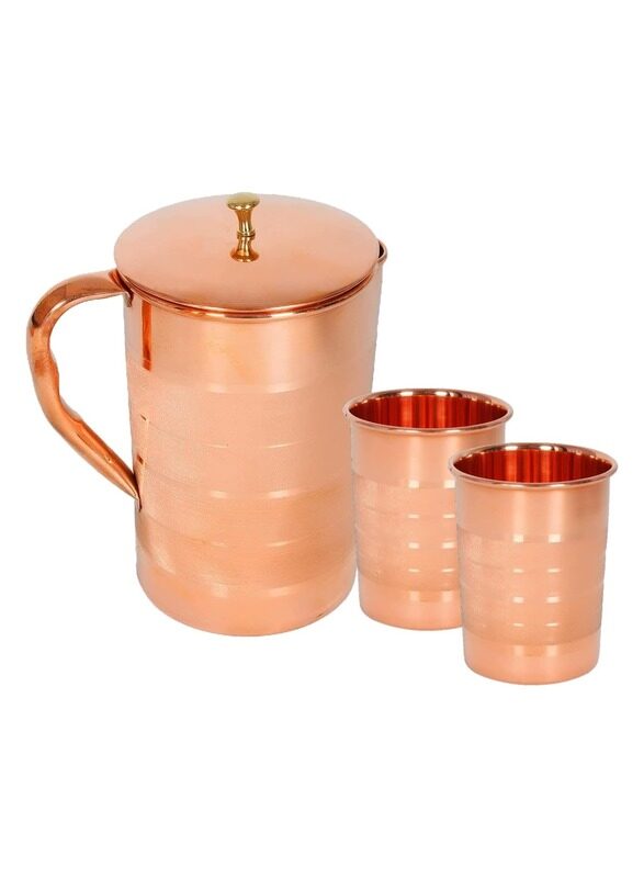 

Divine Copper Pure Copper Luxury Jug 1 Liter with 2 water glass cup, Luxury Copper Vessel, Glassware & Drinkware