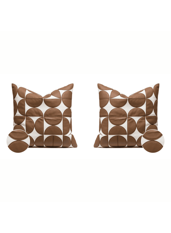 

MAAC Home Set of 2 Cushion Cover Embroidery Cushion Cover with Semi-Circle Patchwork- Brown Premium Modern Minimalist Elegant design for Sofa Couch B