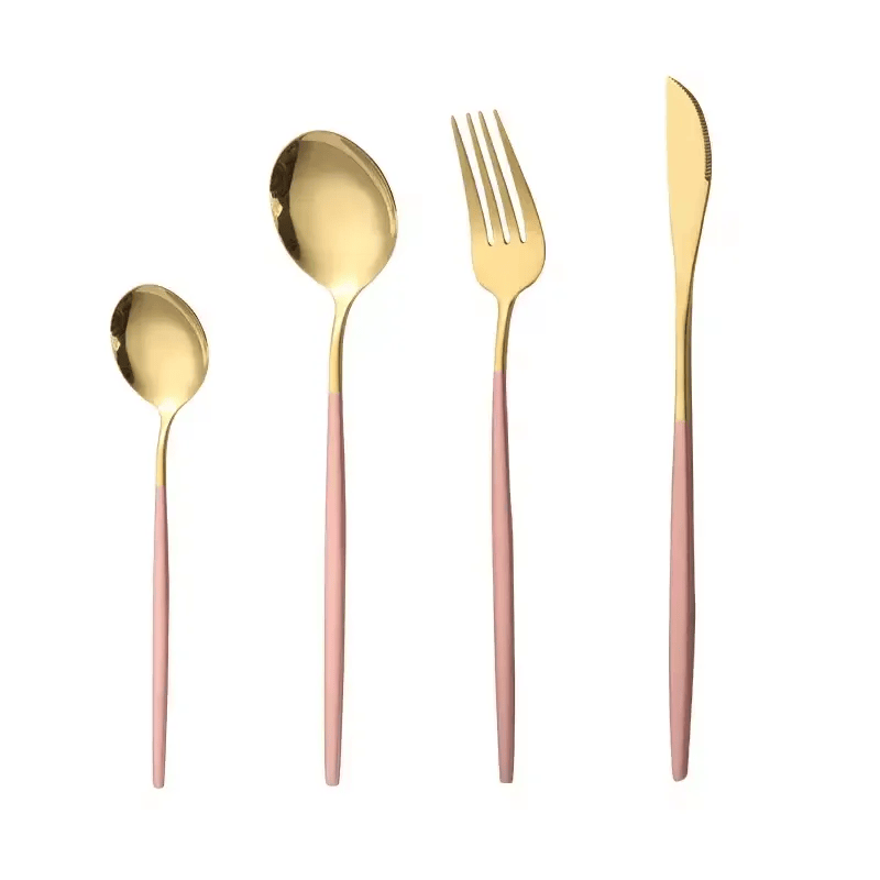 

MAAC Home Exquisite Pink and Gold Utensil Kit Set of 4 Luxurious Elegant Durable and Classic Premium Design Cutlery Set Perfect for everyday use, and