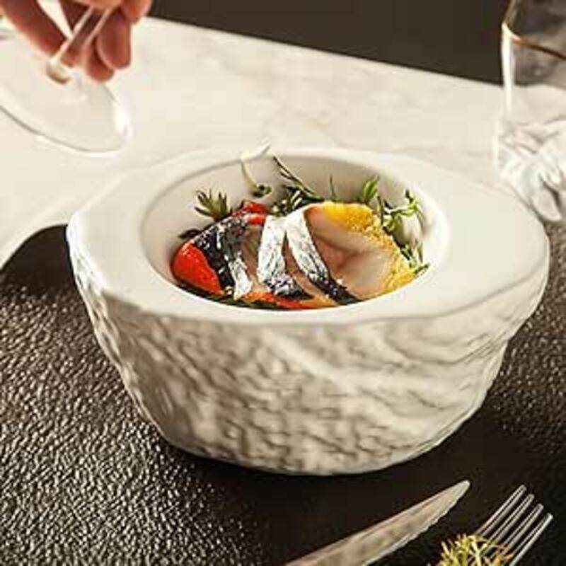 

MAAC Home Stacked Stoneware Creative White Soup Bowls Elegant Durable and Classic design Perfect for Everyday Use, and Family Get- Together, Restaura