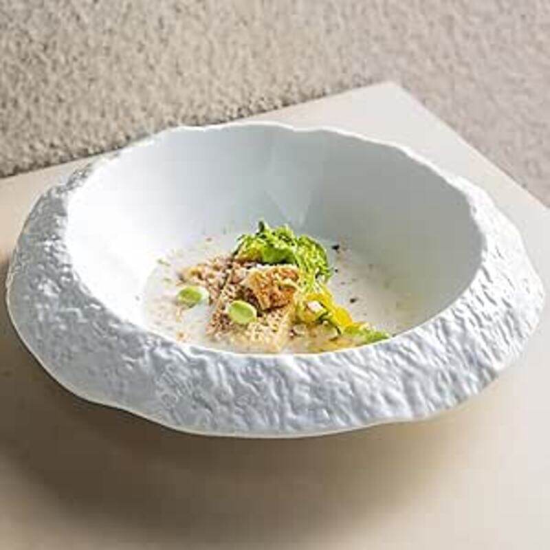 

MAAC Home Sculpted White Stoneware Soup Plate: Coral Rock Design Elegant Durable and Classic design Perfect for Everyday Use, and Family Get- Togethe