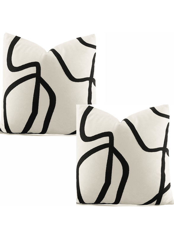 

MAAC Home Set of 2 Cushion Cover Geometric Abstract Line Embroidered on White Background Cushion Premium Modern Minimalist Elegant design for Sofa Co