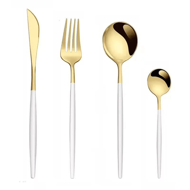 

MAAC Home Deluxe White and Gold Cutlery Series Set of 32 Luxurious Elegant Durable and Classic Premium Design Cutlery Set Perfect for everyday use, an