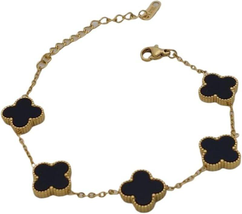 

Generic Four Leaf Clover Black Enamel Charms Bracelet, Stainless Steel
