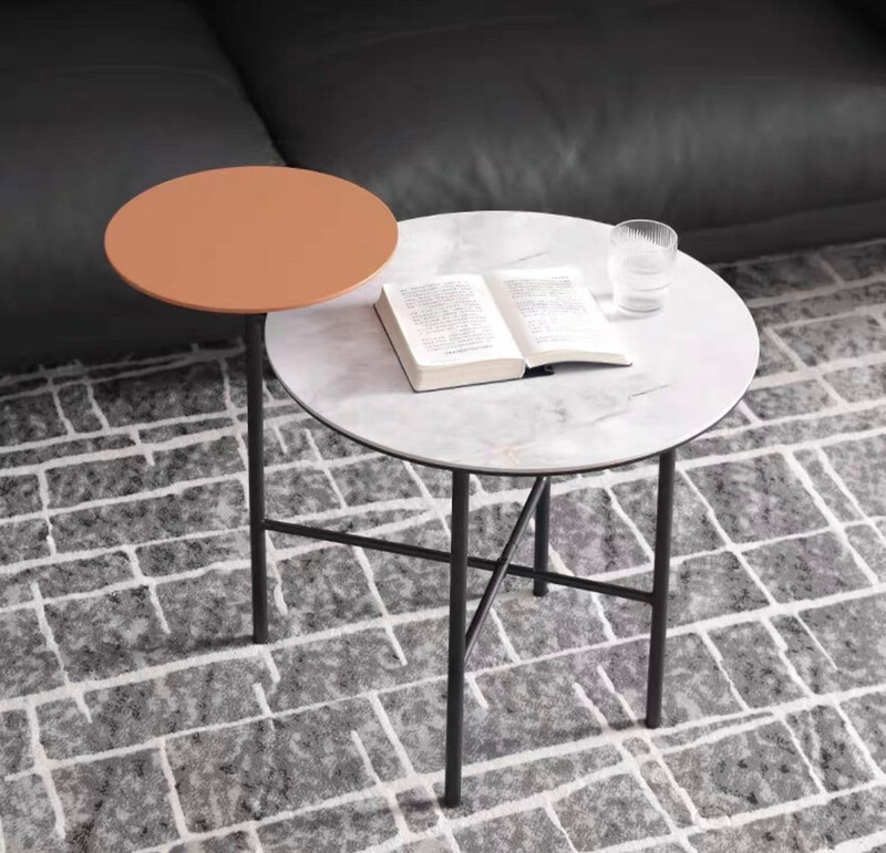 

Neo Front Modern Corner Table with Sintered Stone Top, Wood Laminate Frame, and Carbon Steel Legs, CJ622B, Multicolour