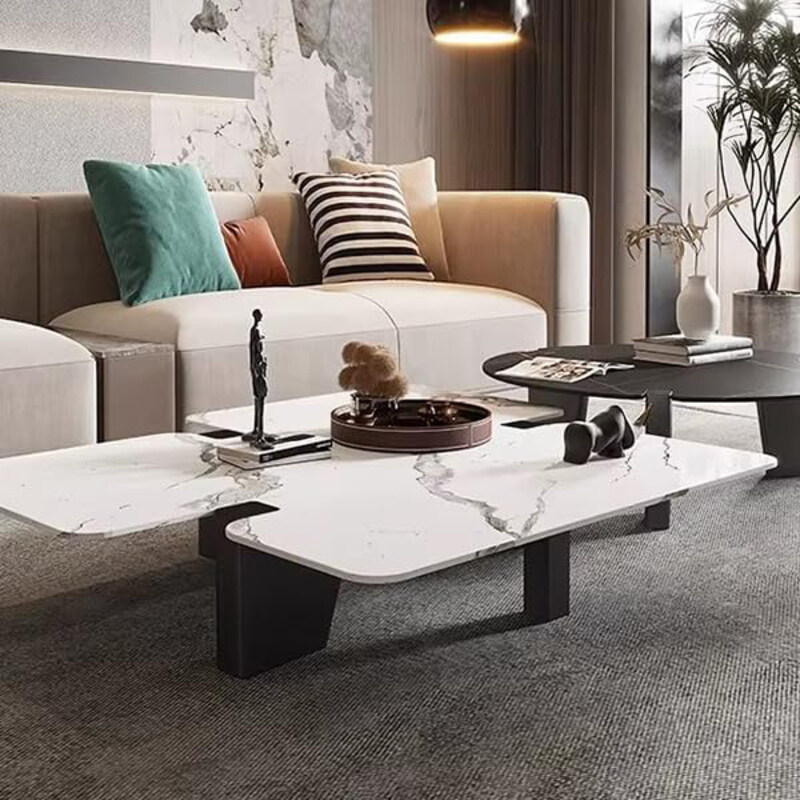 

Neo Front Modern Black and White Marble Coffee Table with Solid Wood Columns and Ash Veneer, JA226, Multicolour