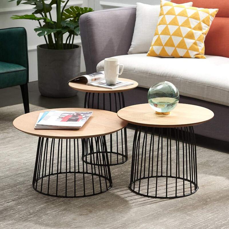 

Neo Front Coffee Table Set, Wood Top and Curved Metal legs, OP-T83, Brown