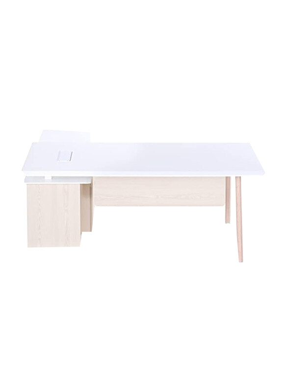 

Neo Front Manager Powder Coated Director Table Executive Desk L Shape With Side Cabinet, White