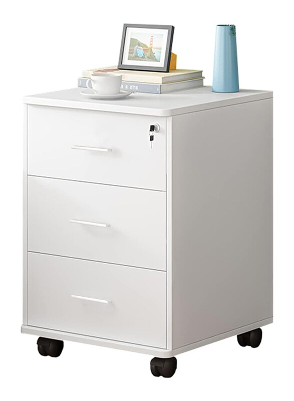 

Neo Front 3-Tier Office Cabinet & File Organizer with Locker and Wheels Storage Solution for Documents & Home Office Essentials Shelf, White