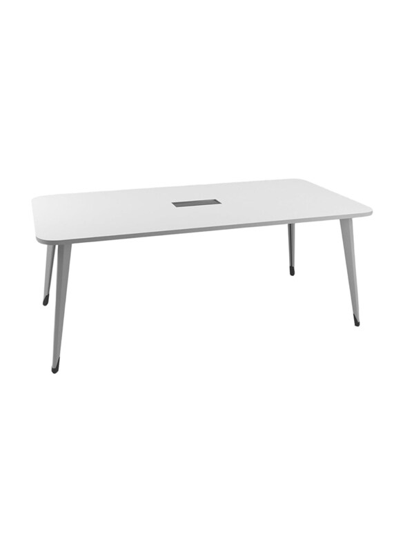 

Neo Front Meeting Conference Table with Rectangle Grommet Boat Shaped Seminar Boardroom for Office Conference Room, White
