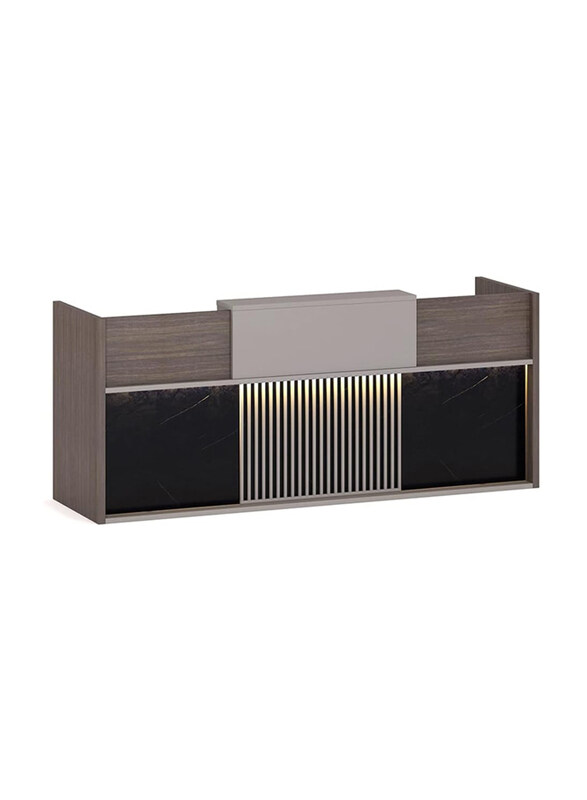 

Neo Front Reception Table Wooden Office Modern Reception Desk With Drawers, Brown