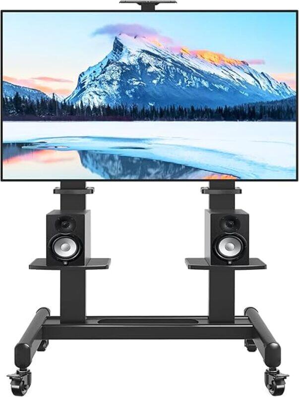 

Rfiver Mobile TV Cart with Wheels for 65-120 Inch TVs up to 310 lbs, Heavy Duty Rolling TV Stand, Extra Large Shelf, 3 Height Levels, Max VESA 1000x60