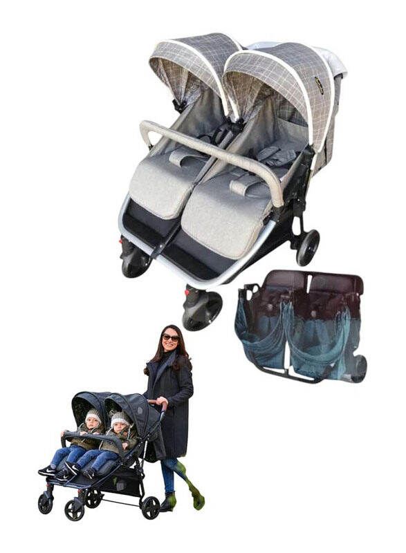 

Generic Side By Side Twin Stroller For Birth To 15Kg, P-798, Grey