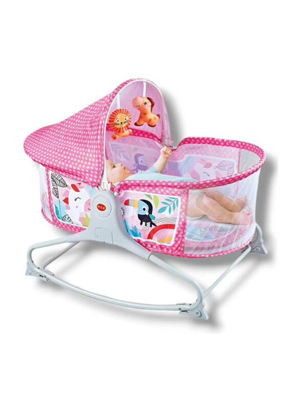 

Generic Portable Music Baby Rocker Swing Bassinet with Vibration Crib and Mosquito Net, Pink/White